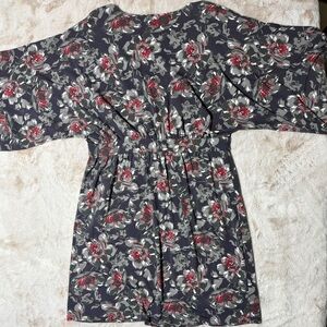 Garnet Hill Floral Jersey V-neck Dress with Kimono Sleeves XL